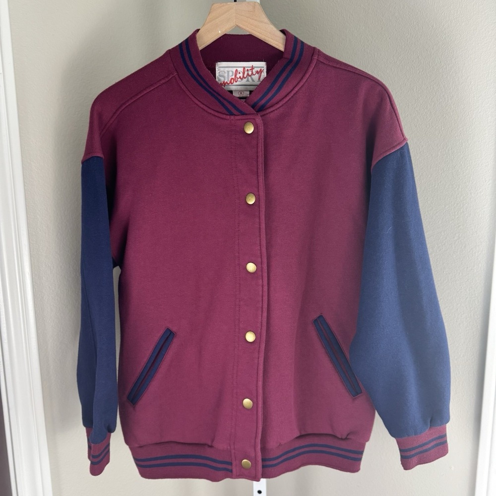 Vintage 90's Sport Mobility University Style Button‎ Up Sweatshirt M Burgundy